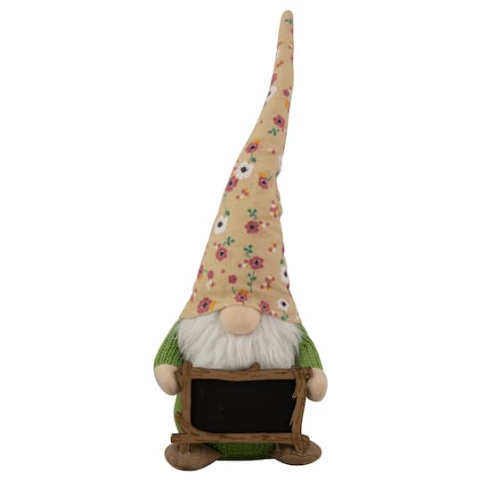 16&#x22; Yellow Floral Springtime Gnome with Message Board